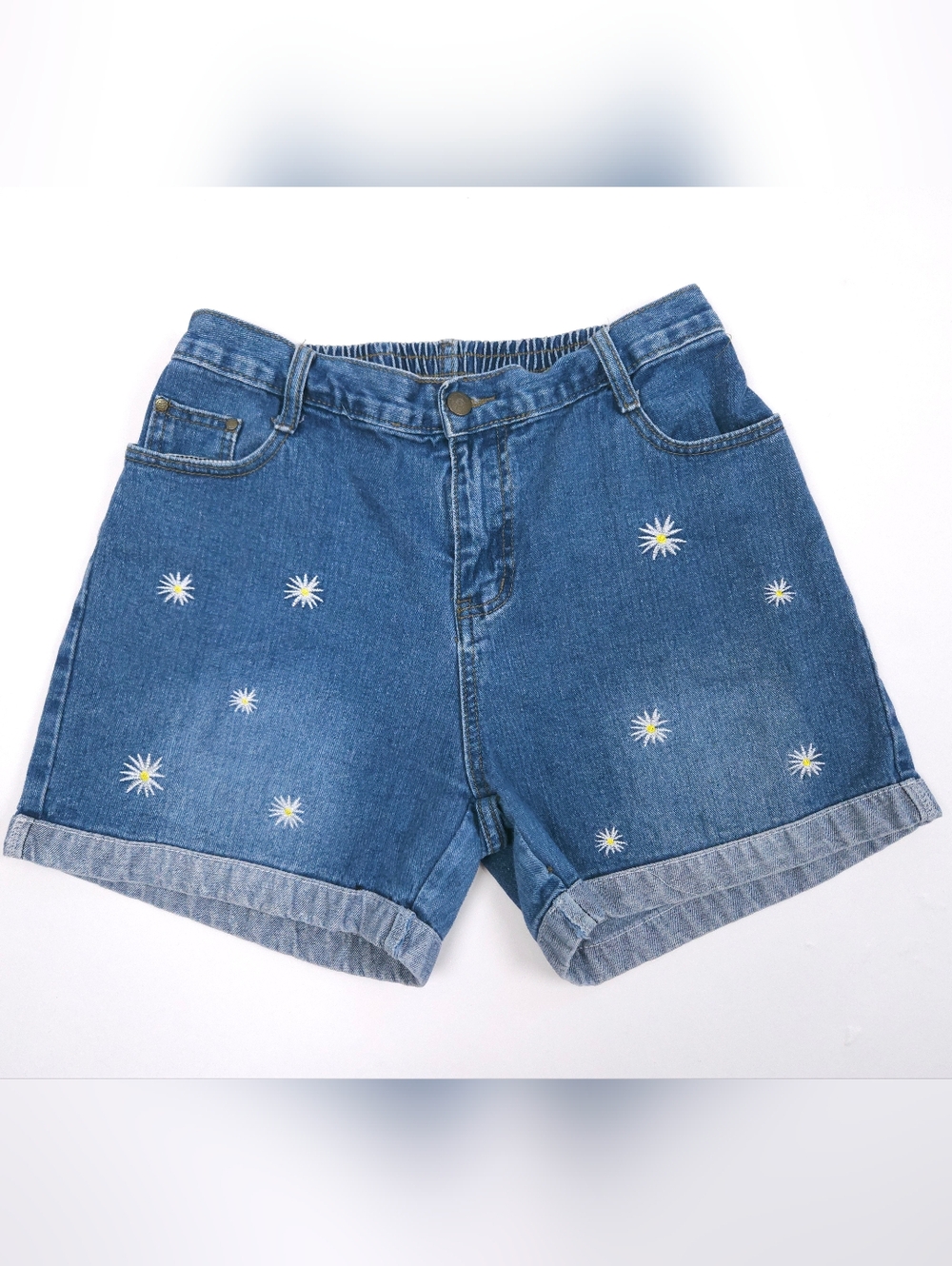 Vintage 90s Embroidered Daisy Blue Denim Jean Shorts Women's 28 M